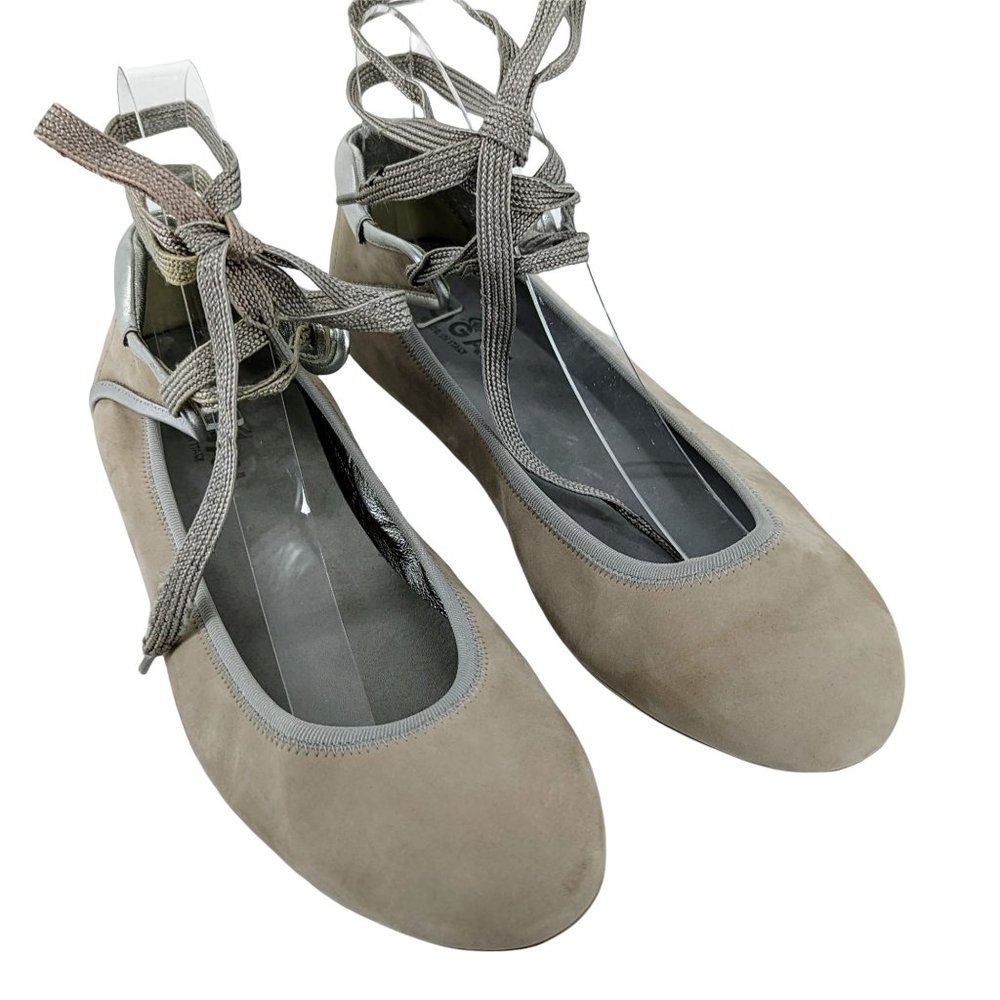 HOGAN SUEDE LACE UP BALLERINA FLAT Grey Silver sz 8.5 Italian - Picture 1 of 16